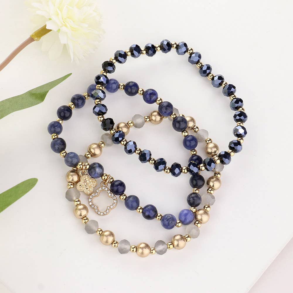 3PCS - Quatrefoil Faceted Beads Natural Stone Bracelets
