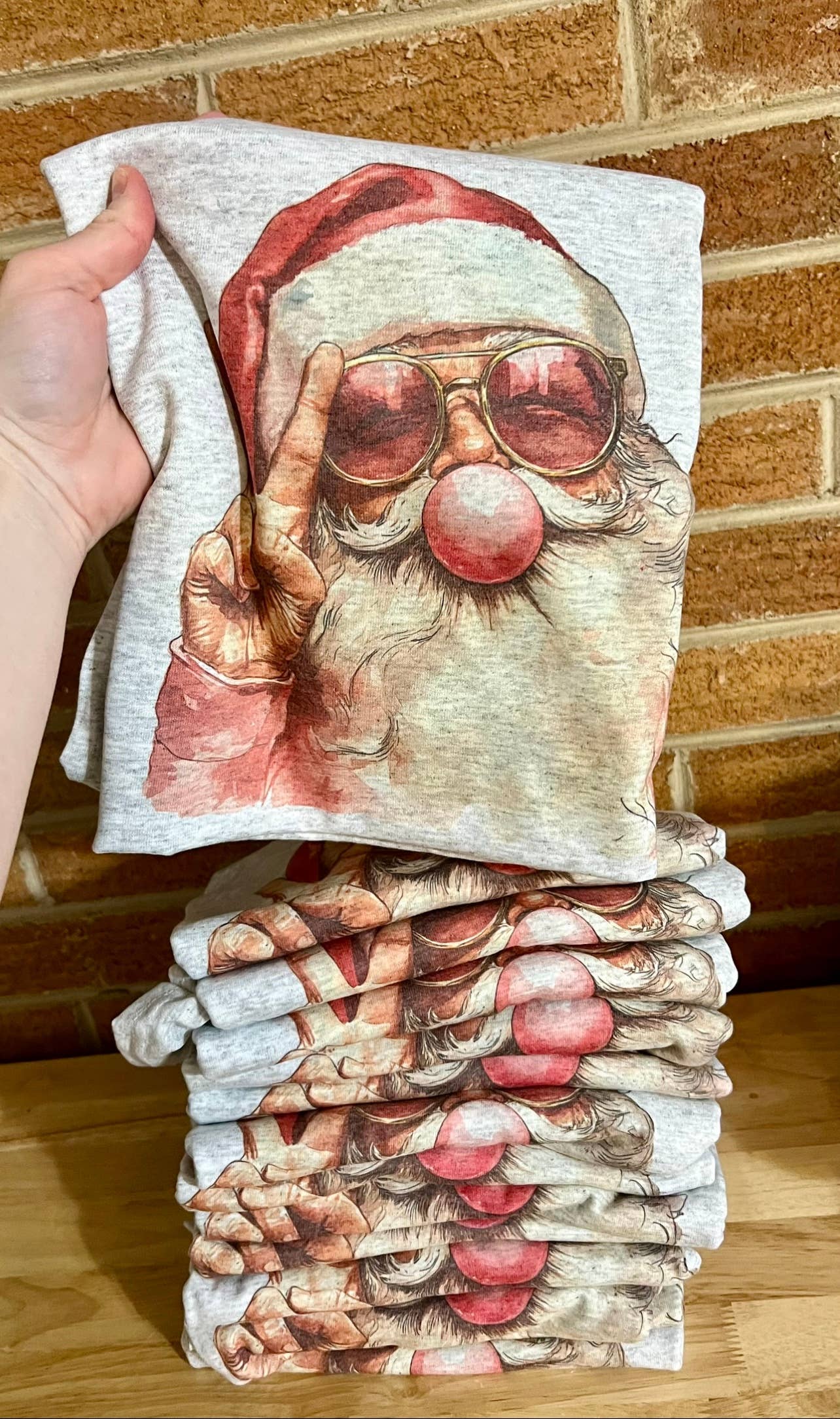 Pink Bubble Gum Santa Christmas Tee