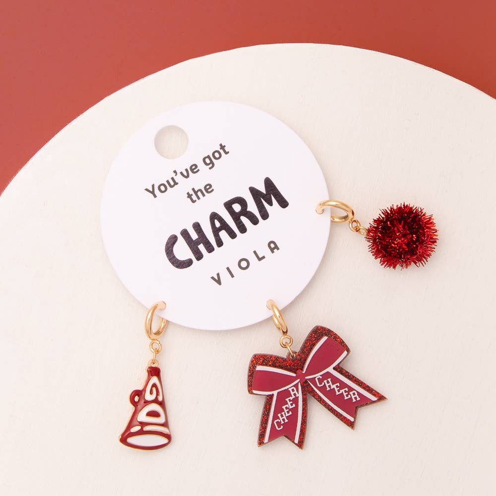 Charm Set Featuring Pom Pom, Megaphone, and Glittered Bow