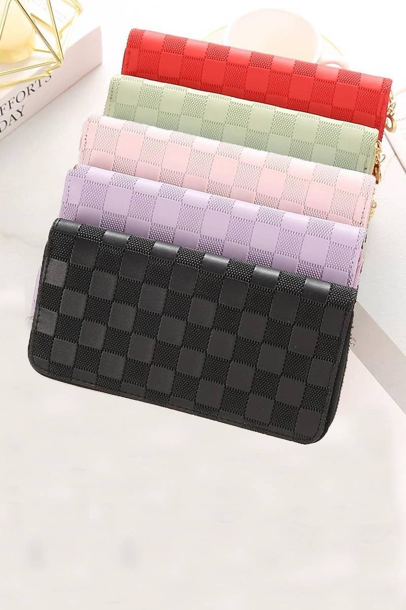 Checkered Monogram Vegan Leather Long Wallet
