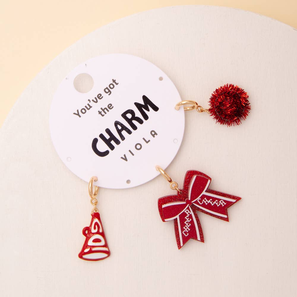 Charm Set Featuring Pom Pom, Megaphone, and Glittered Bow