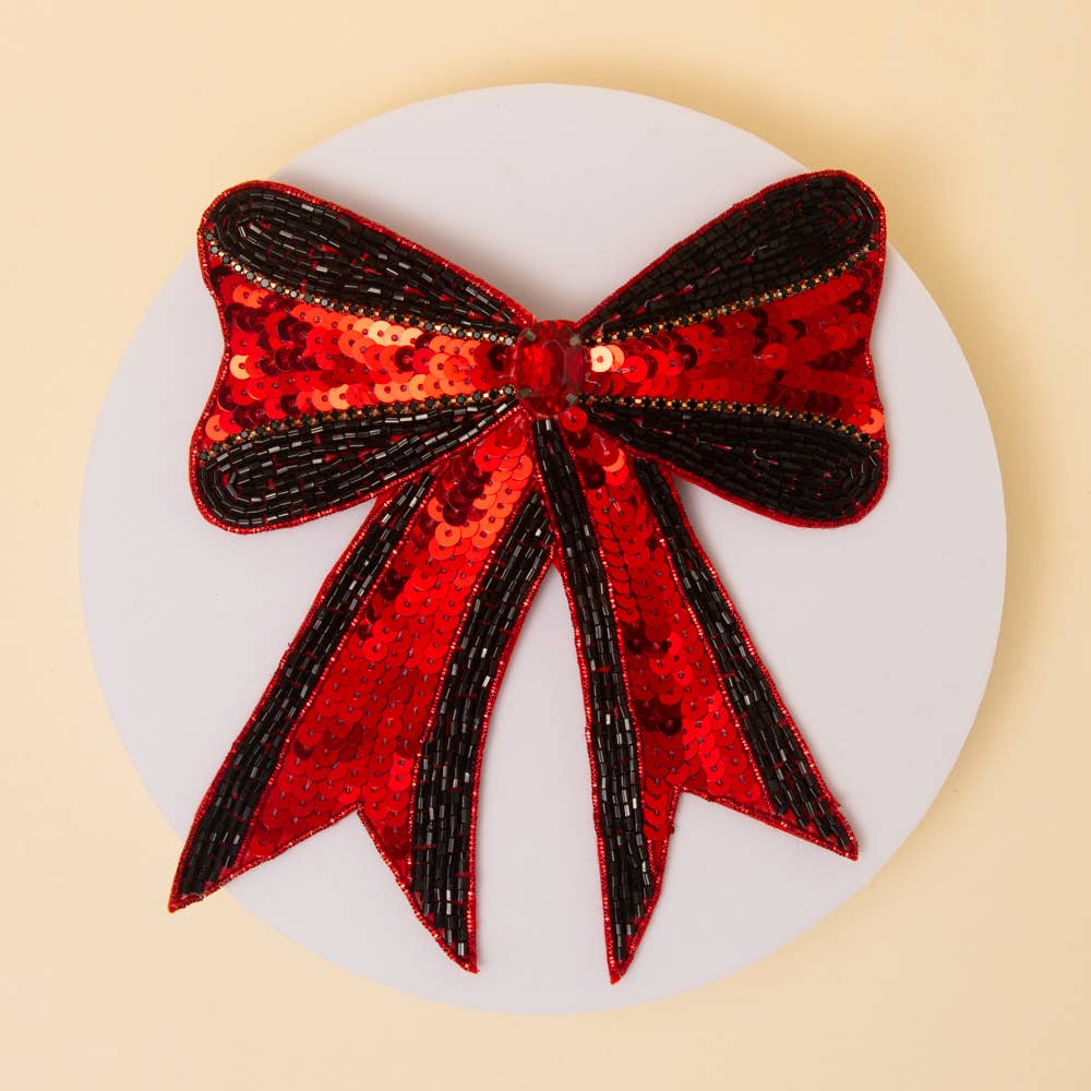 Sequins Bow Striped Ribbon Hair Clip