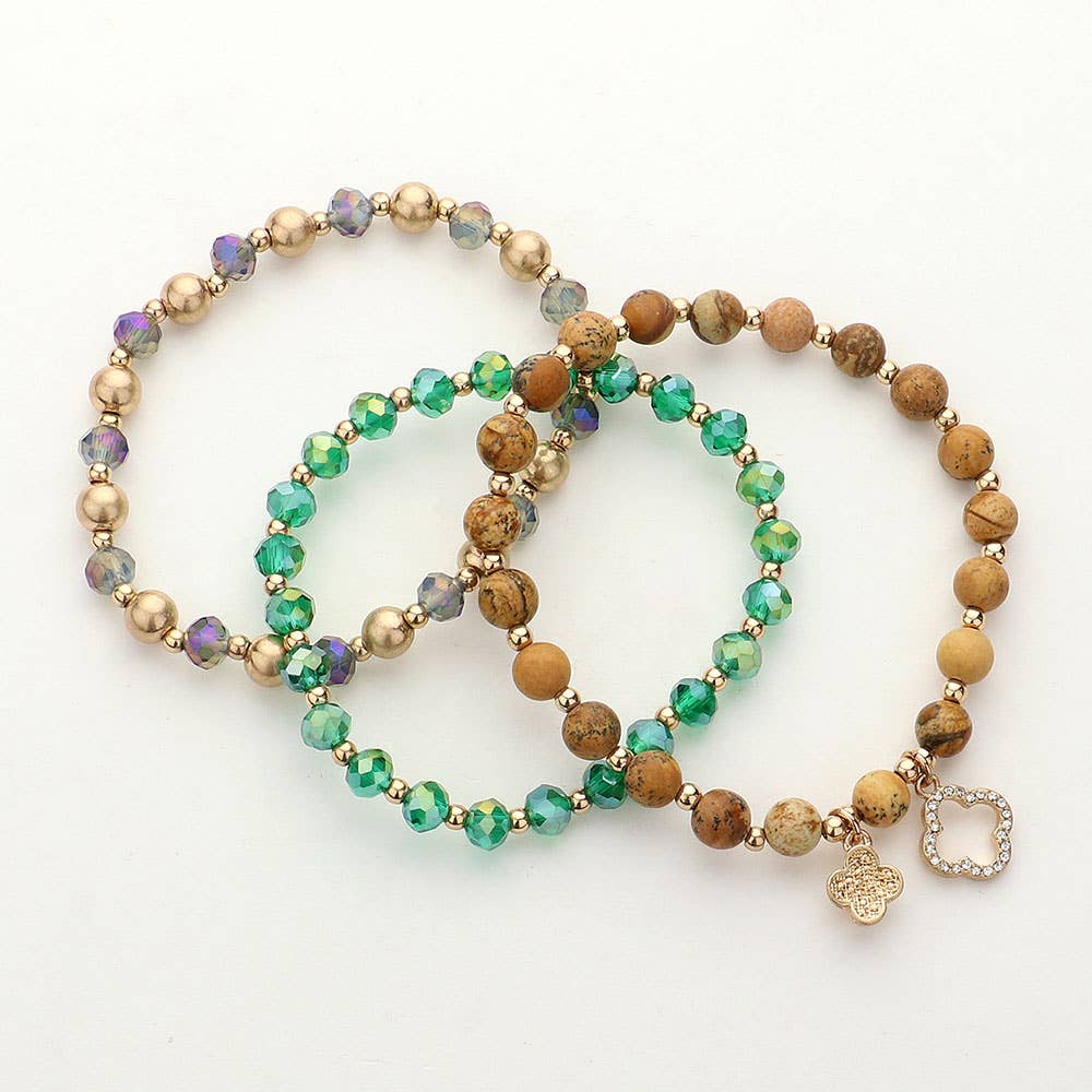 3PCS - Quatrefoil Faceted Beads Natural Stone Bracelets