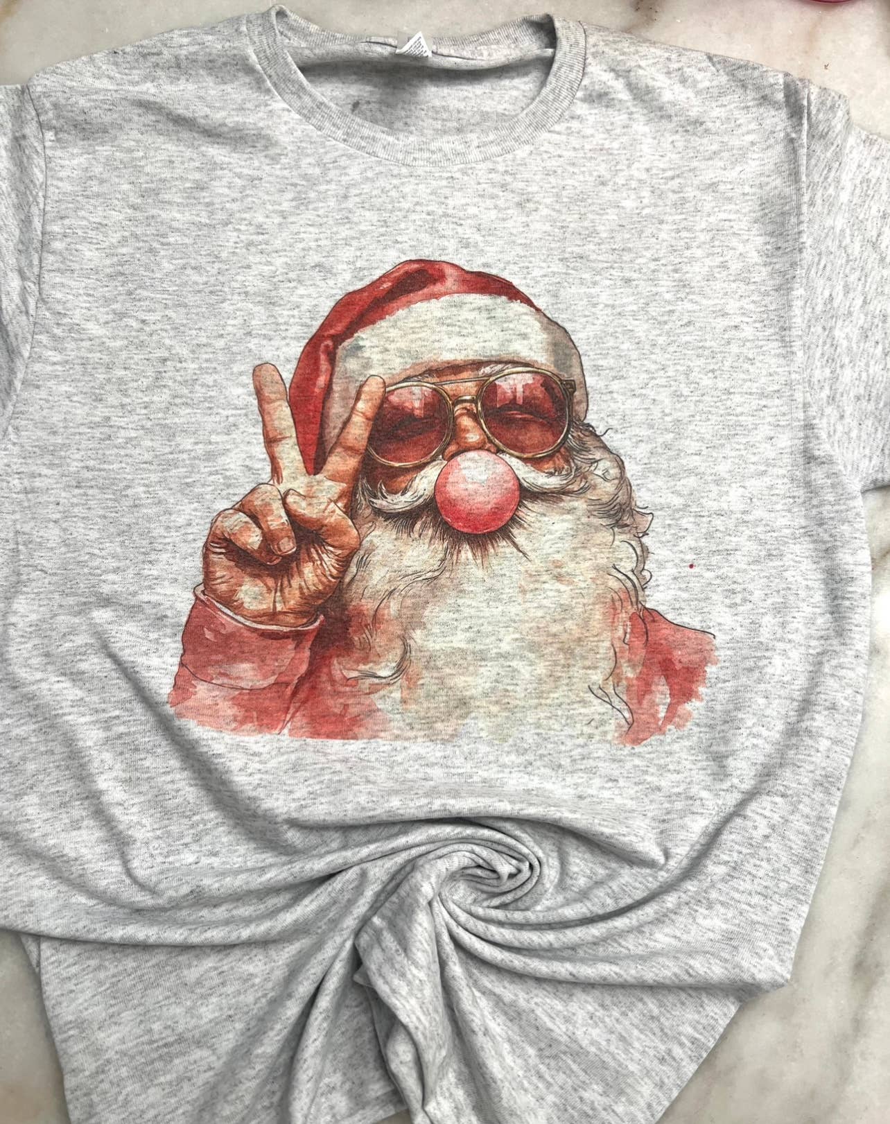Pink Bubble Gum Santa Christmas Tee