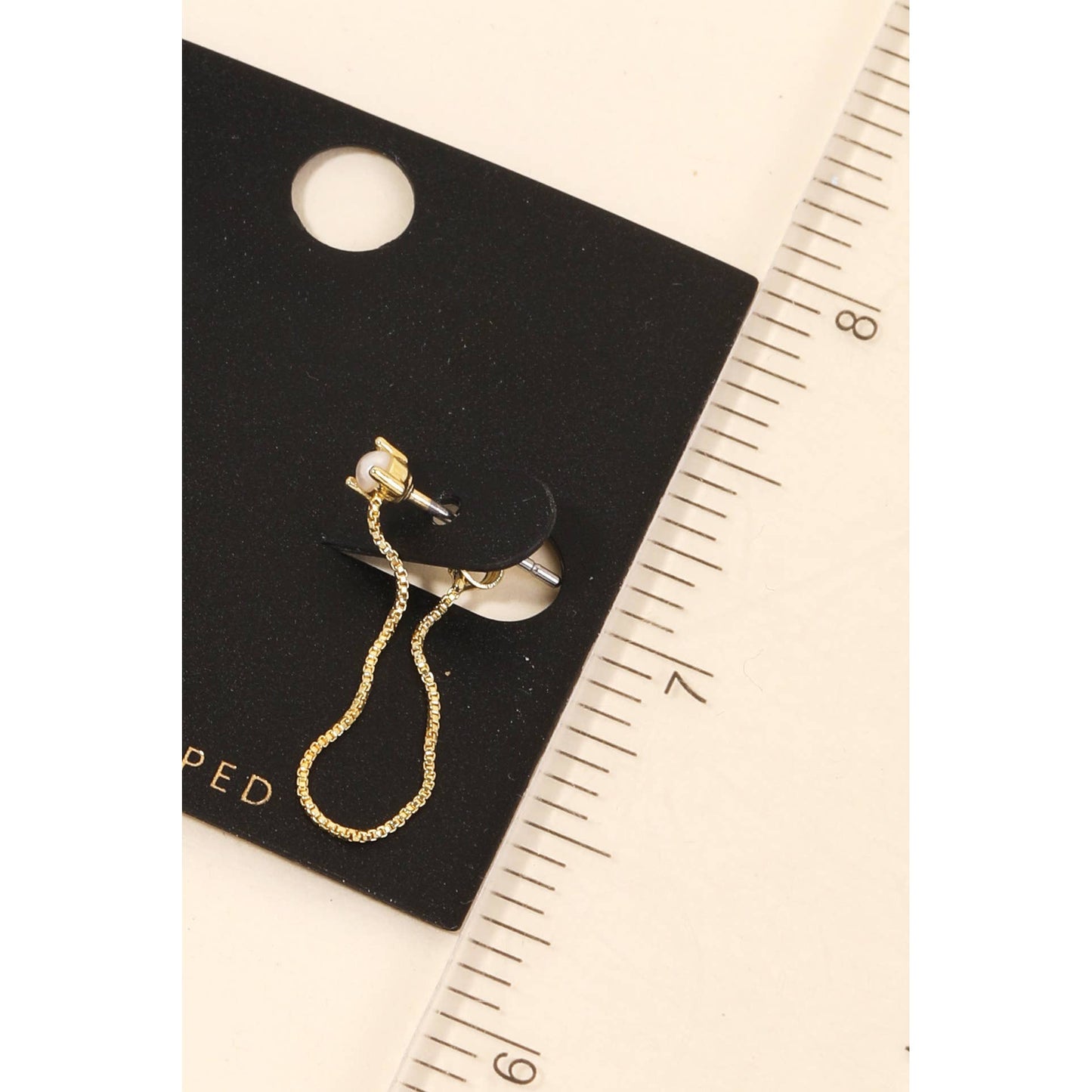 Gold Dipped Mini Pearl Chained Stud Earrings