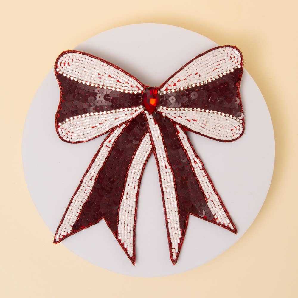 Sequins Bow Striped Ribbon Hair Clip