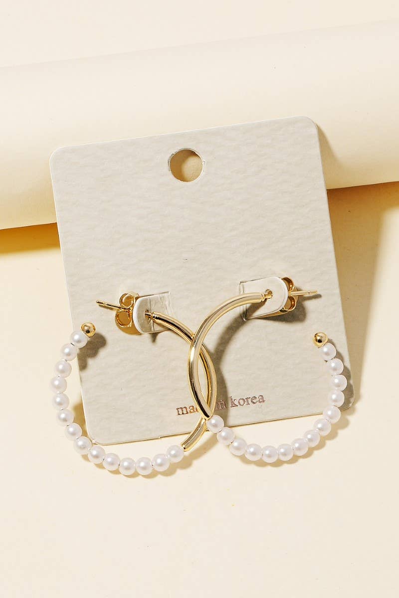 Pearl Beaded Metallic Hoop Earrings