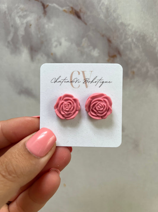 Dusty Rose Stud Earrings | Rose Earrings | Clay Earrings