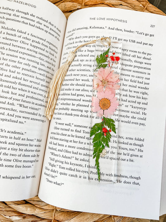 Pink Boho Resin Bookmark | Pressed Flowers | Book Lover Gift