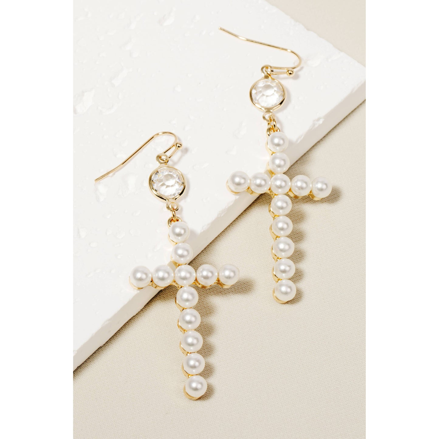 Pearl Studded Cross Dangle Earrings