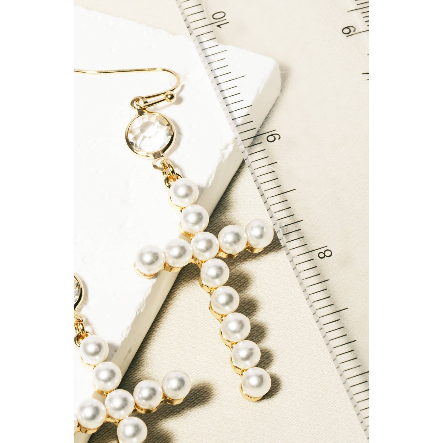 Pearl Studded Cross Dangle Earrings