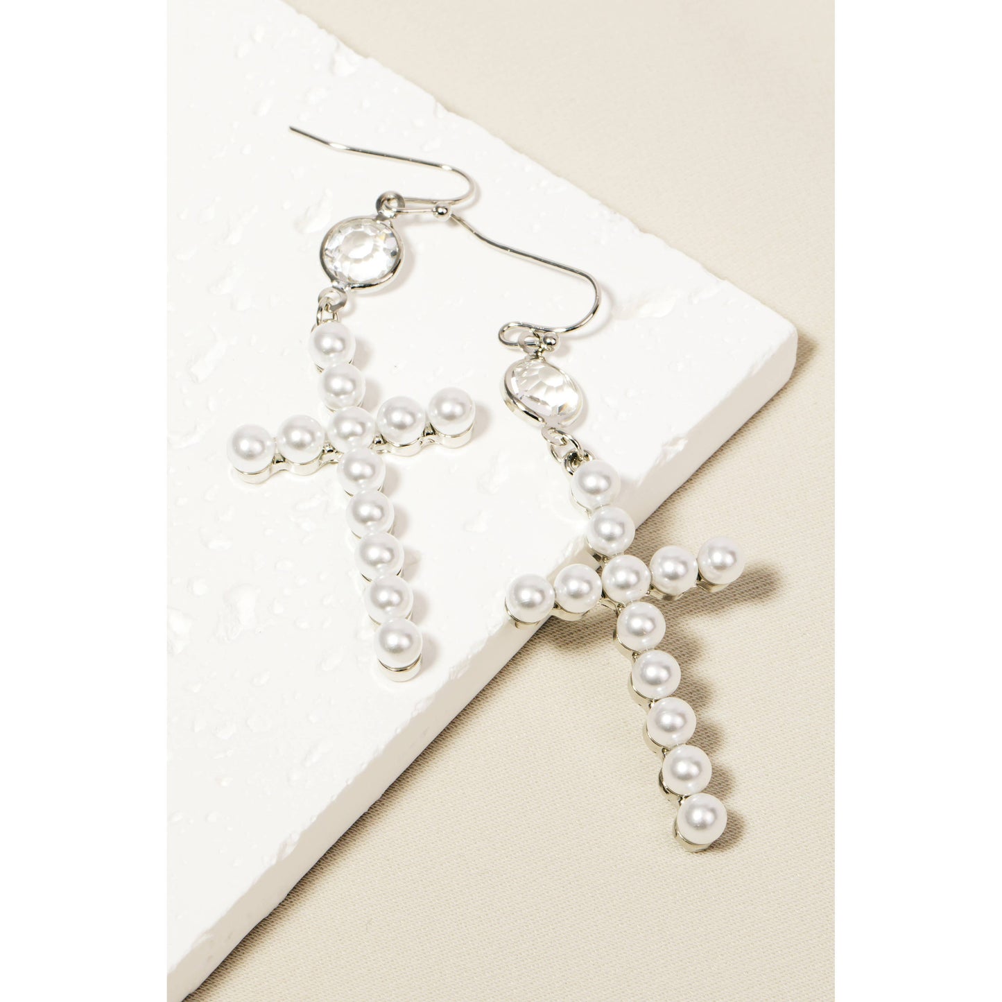 Pearl Studded Cross Dangle Earrings