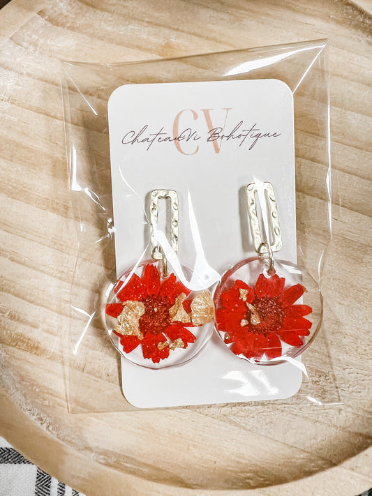 Red Pressed Floral Acrylic Earrings