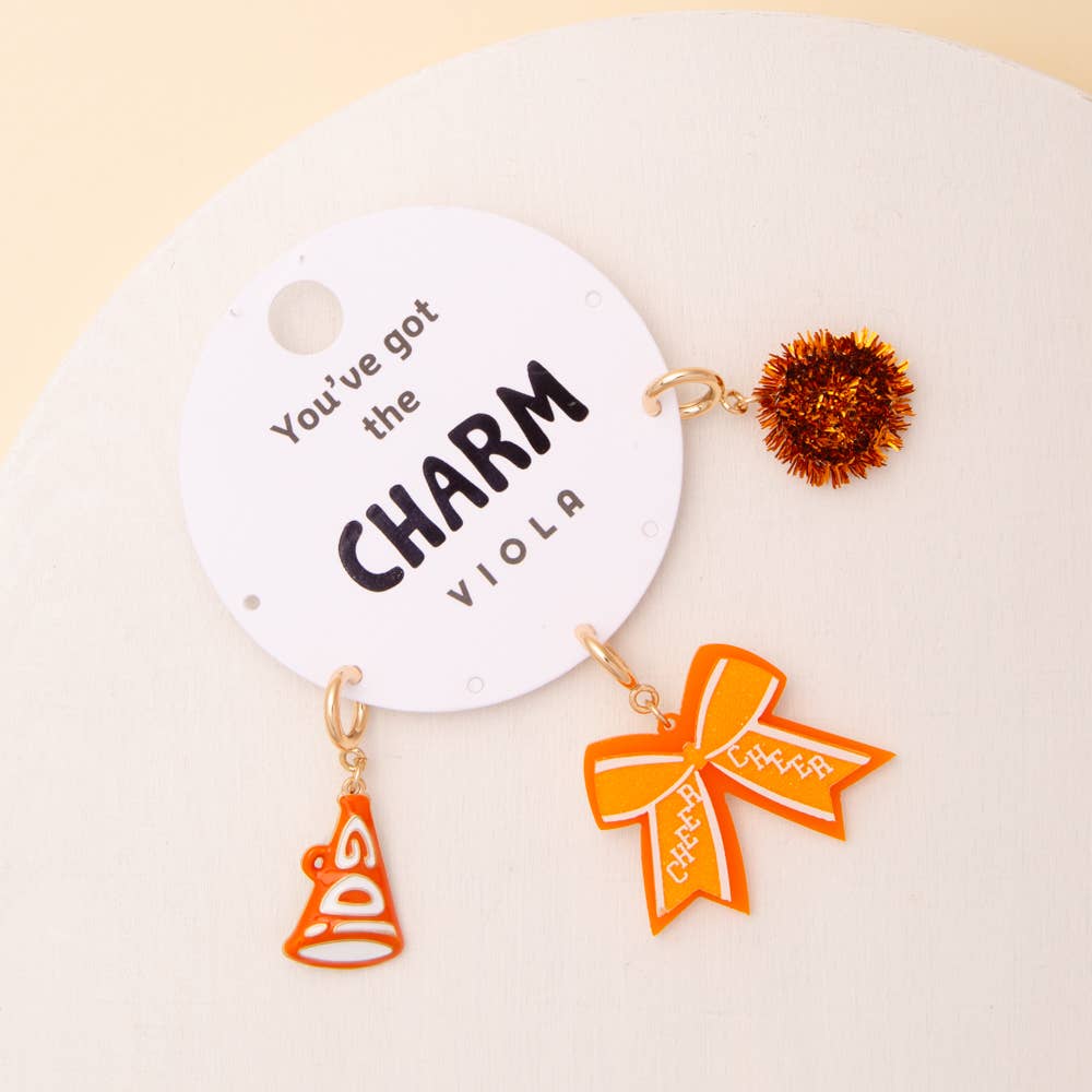 Charm Set Featuring Pom Pom, Megaphone, and Glittered Bow