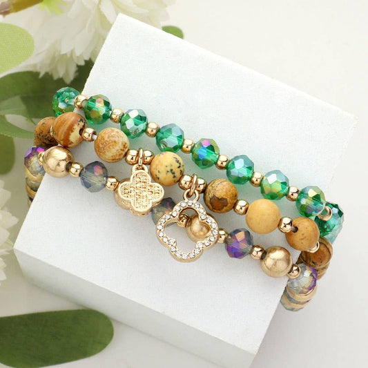 3PCS - Quatrefoil Faceted Beads Natural Stone Bracelets