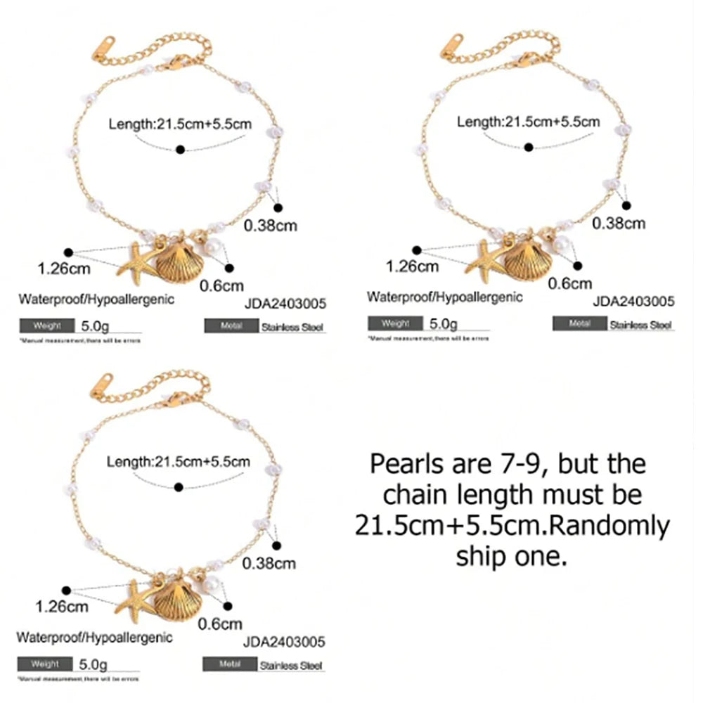 Summer 18K Gold Plated Sea Ocean Series Vintage Pendant Anklet Stainless Steel Statement Waterproof Jewelry Bijoux Femme