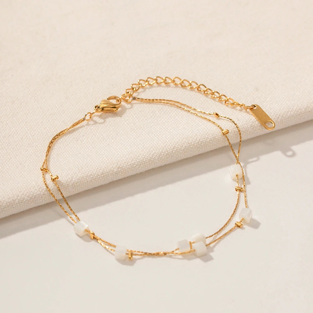 Summer 18K Gold Plated Sea Ocean Series Vintage Pendant Anklet Stainless Steel Statement Waterproof Jewelry Bijoux Femme