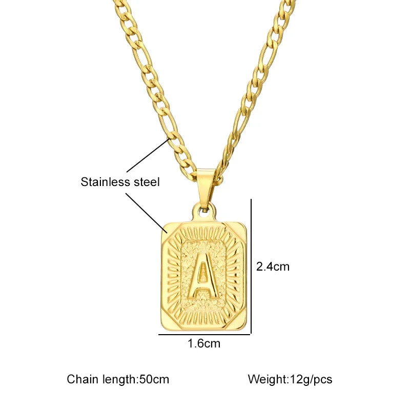 Initial Pendant Necklace for Women Simple Stainless Steel Cuba Link Charm Letter Square Necklace Men Jewelry Collar De Hombre