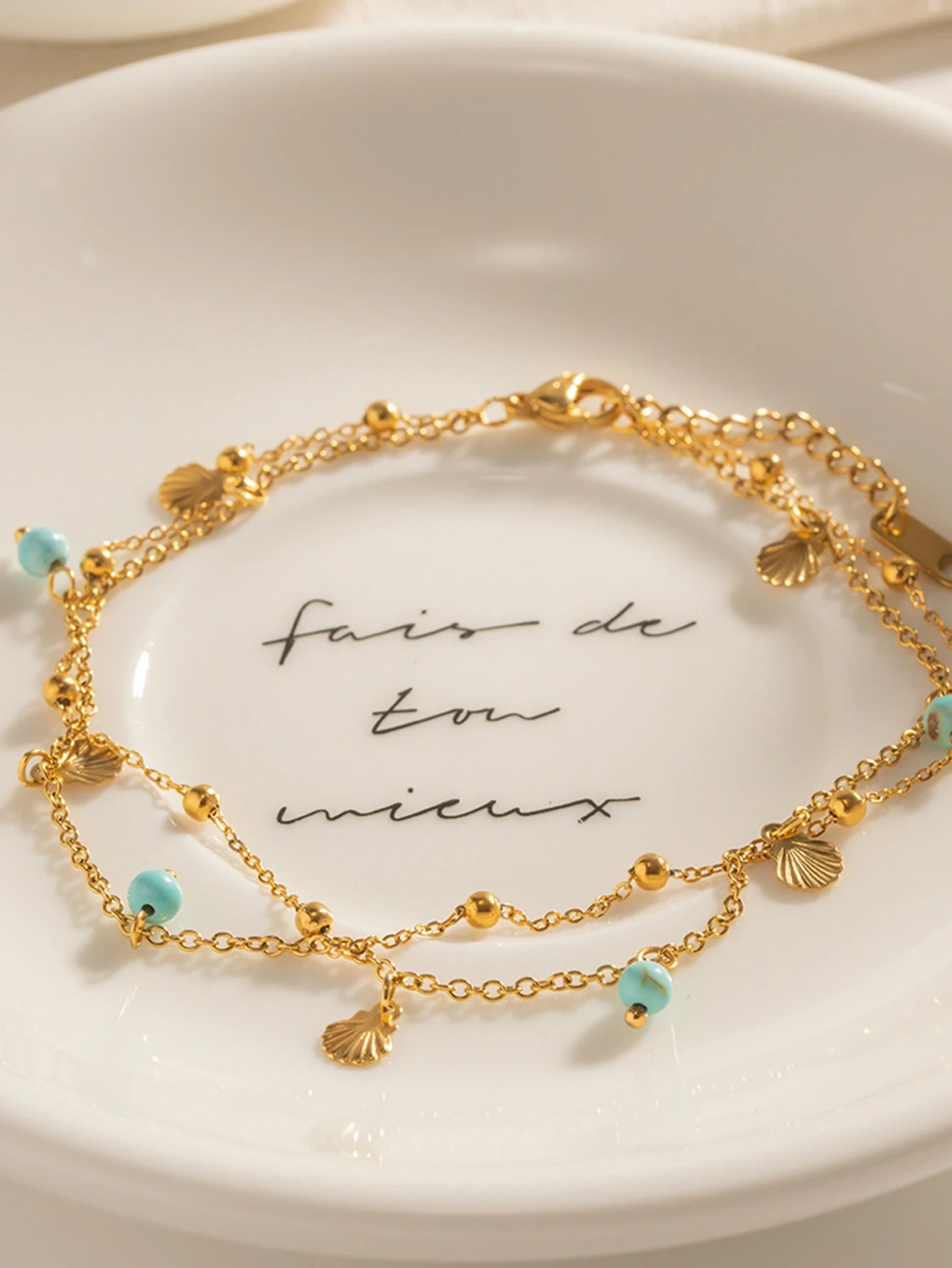 Summer 18K Gold Plated Sea Ocean Series Vintage Pendant Anklet Stainless Steel Statement Waterproof Jewelry Bijoux Femme