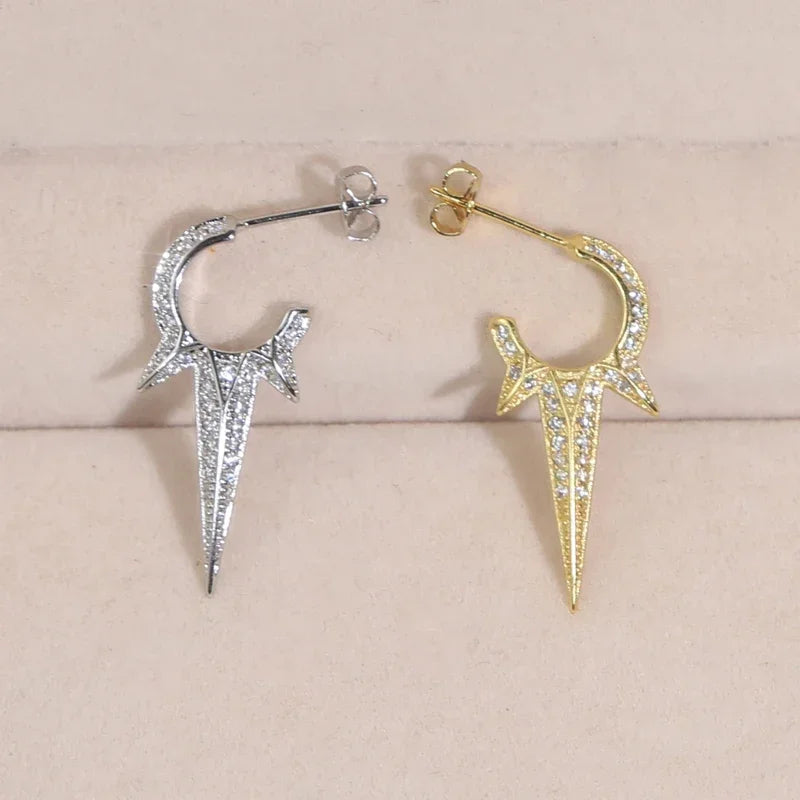 New European Fashion Women Jewelry Full Paved 5A CZ Sparking Bling Spike Geometric Earring