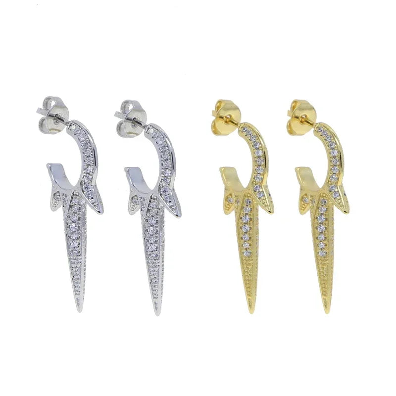 New European Fashion Women Jewelry Full Paved 5A CZ Sparking Bling Spike Geometric Earring