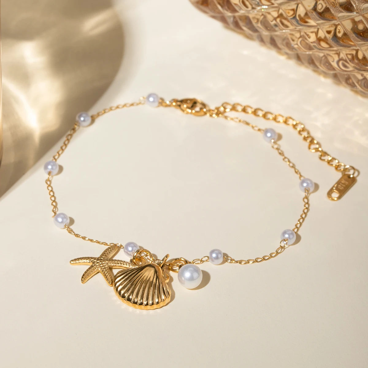 Summer 18K Gold Plated Sea Ocean Series Vintage Pendant Anklet Stainless Steel Statement Waterproof Jewelry Bijoux Femme