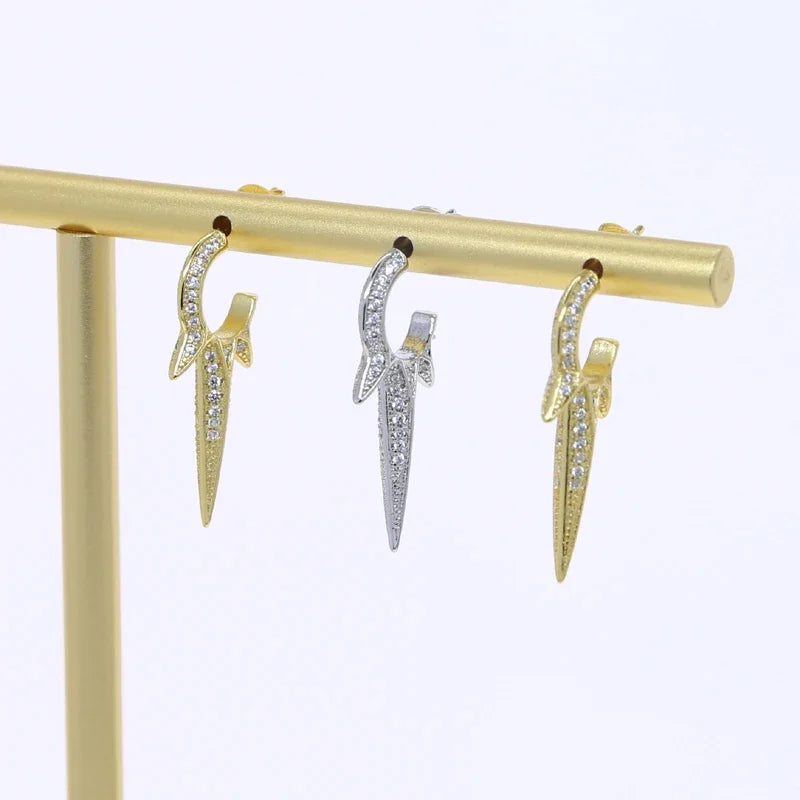 New European Fashion Women Jewelry Full Paved 5A CZ Sparking Bling Spike Geometric Earring