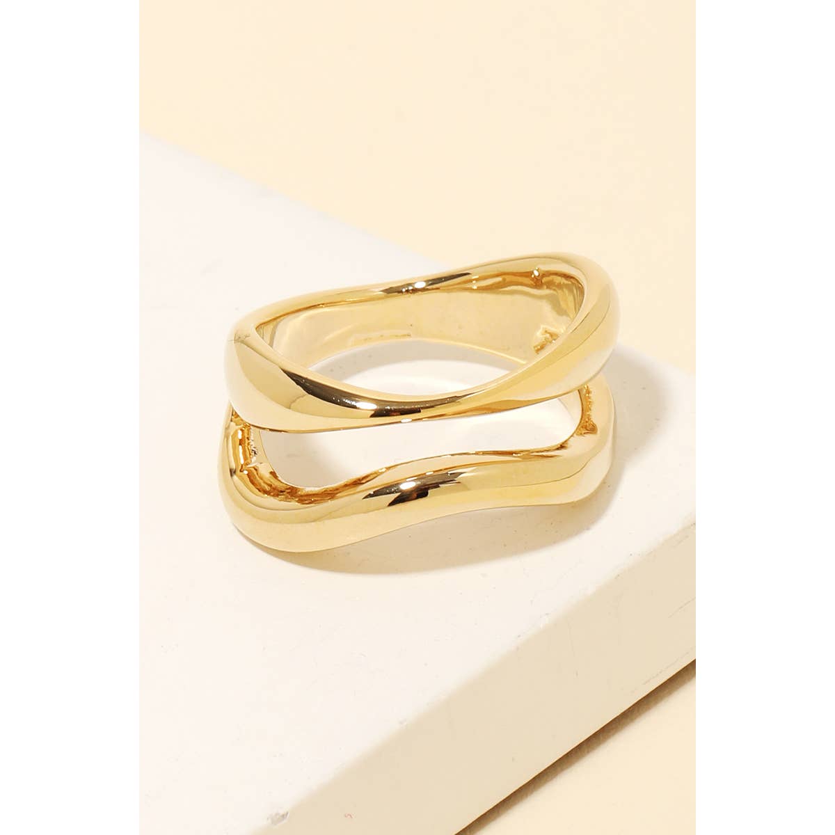 Warped Metallic Double Line Ring