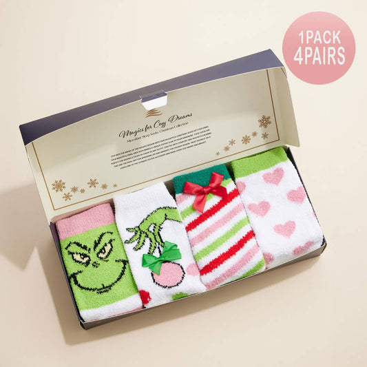 4Pairs -Grinch Christmas Gift Socks Set