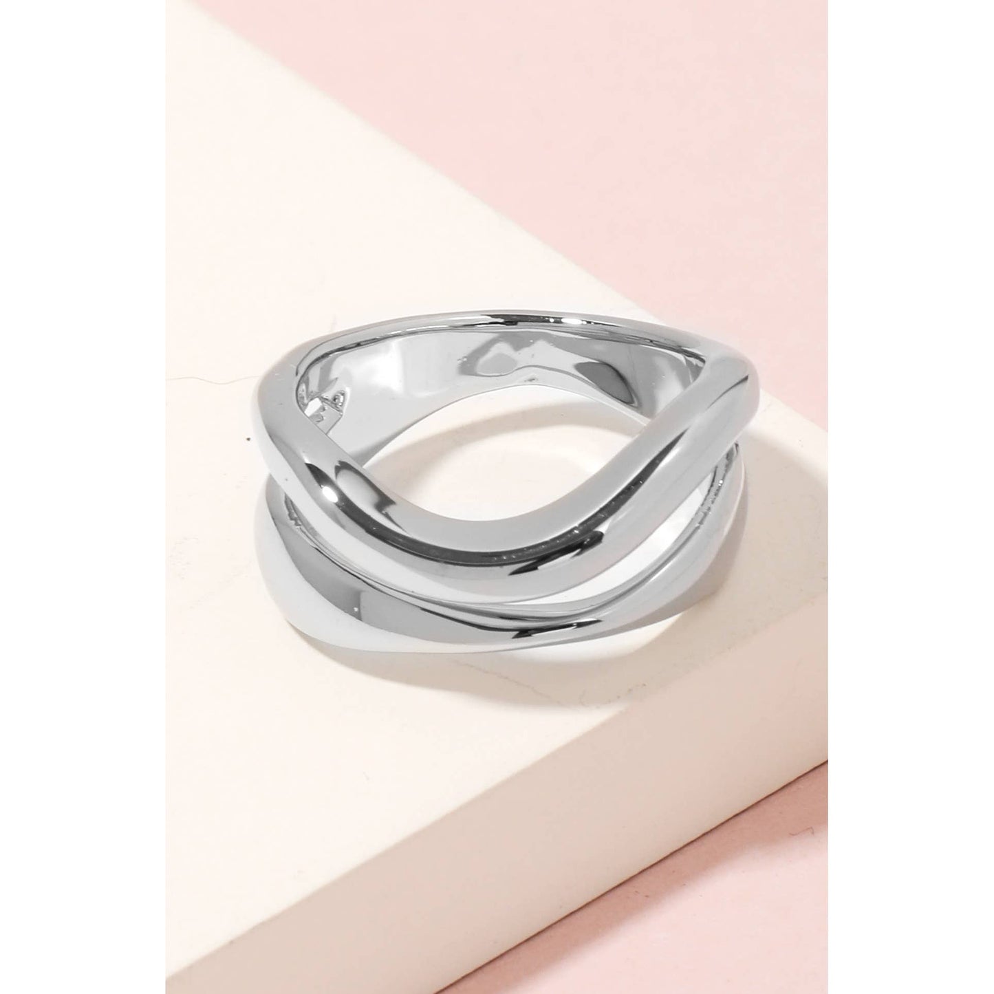 Warped Metallic Double Line Ring