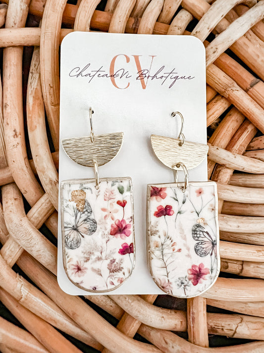 Butterfly Floral Polymer Clay Earrings | Flower Arches | Hook Earrings